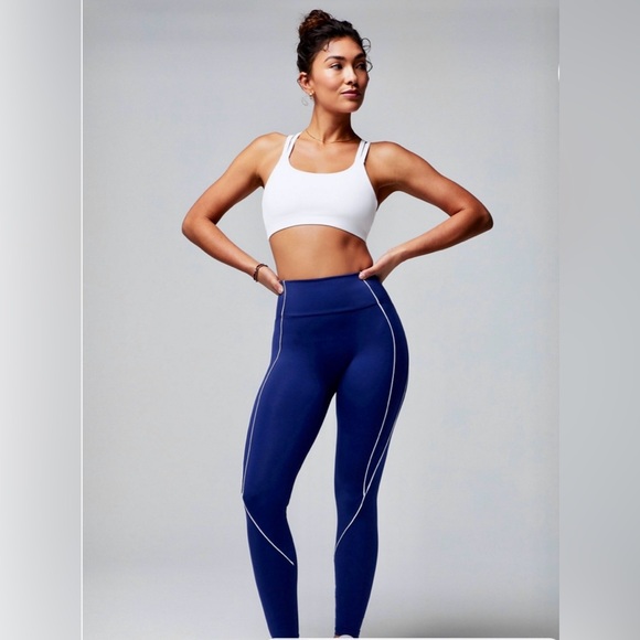 Fabletics Deep Blue Leggings with White Accents - Picture 3 of 10